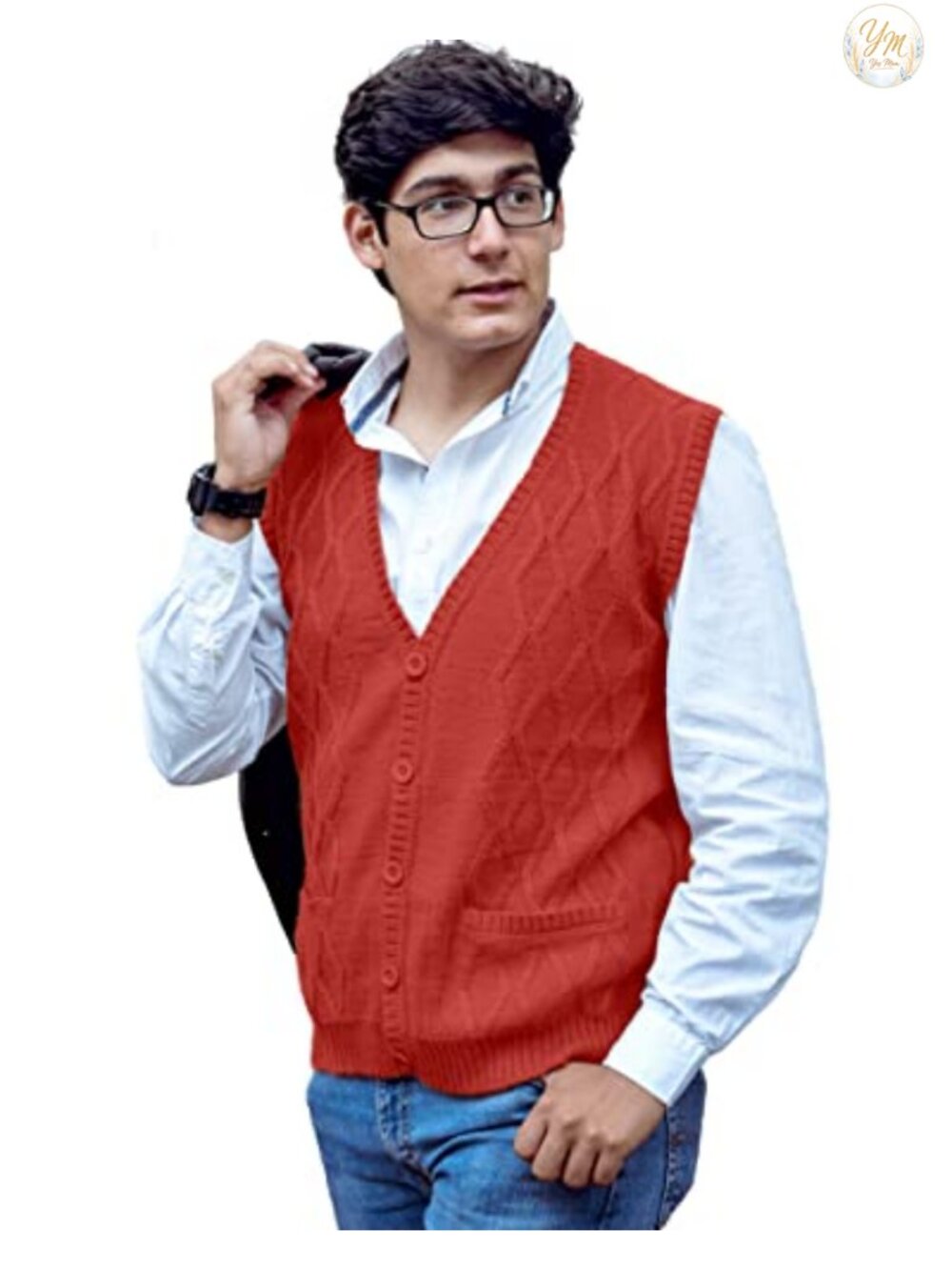 Men's Alpaca Wool V-Neck Argyle Cardigan Vest Sleeveless with Buttons